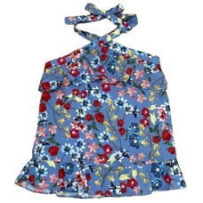 Parker Lilac Sevilla Floral Halter Ruffle Sleeveless Casual Summer Shirt Size L