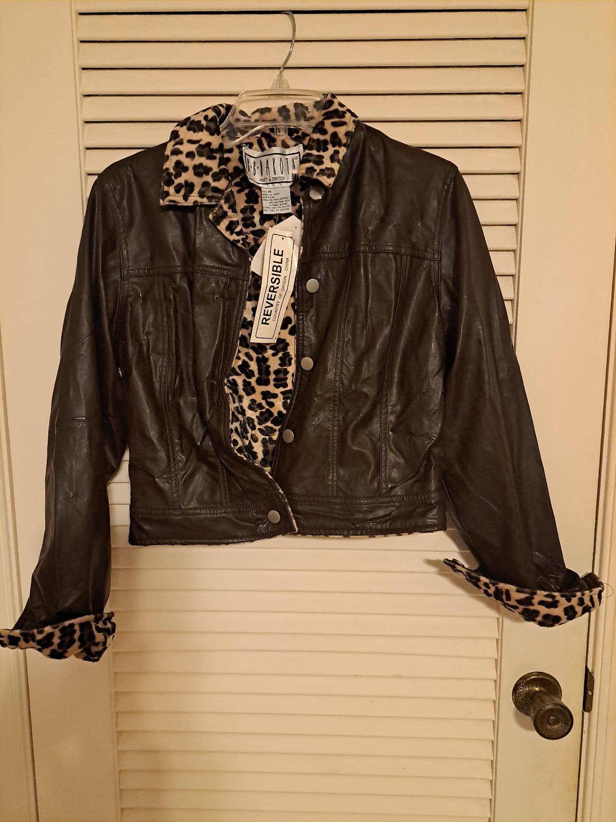 NWT Reversible Ladies Bomber Jacket Faux Leather & Leopard Print
