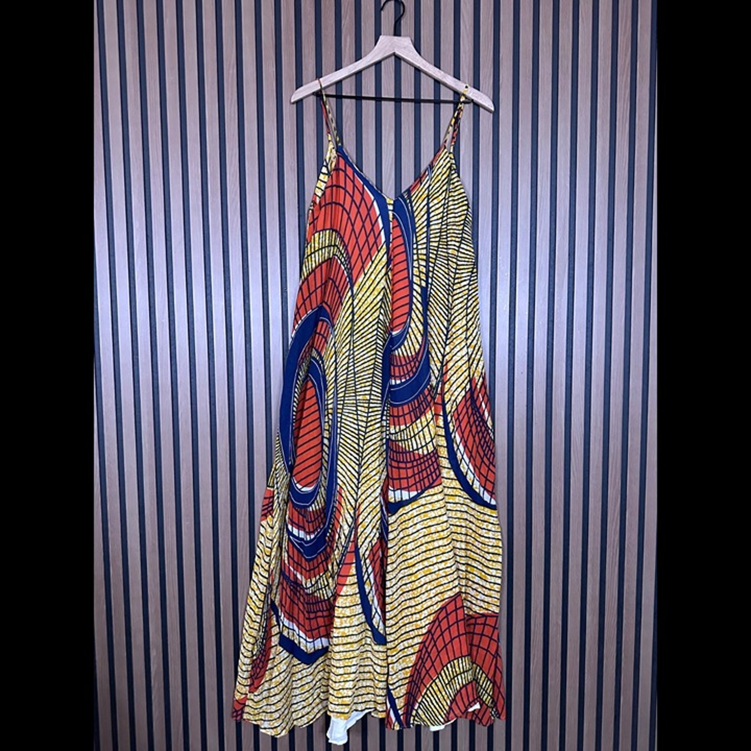 Indah Dress XS Womens Yellow V Neck Sleeveless Maxi Geometric Lined