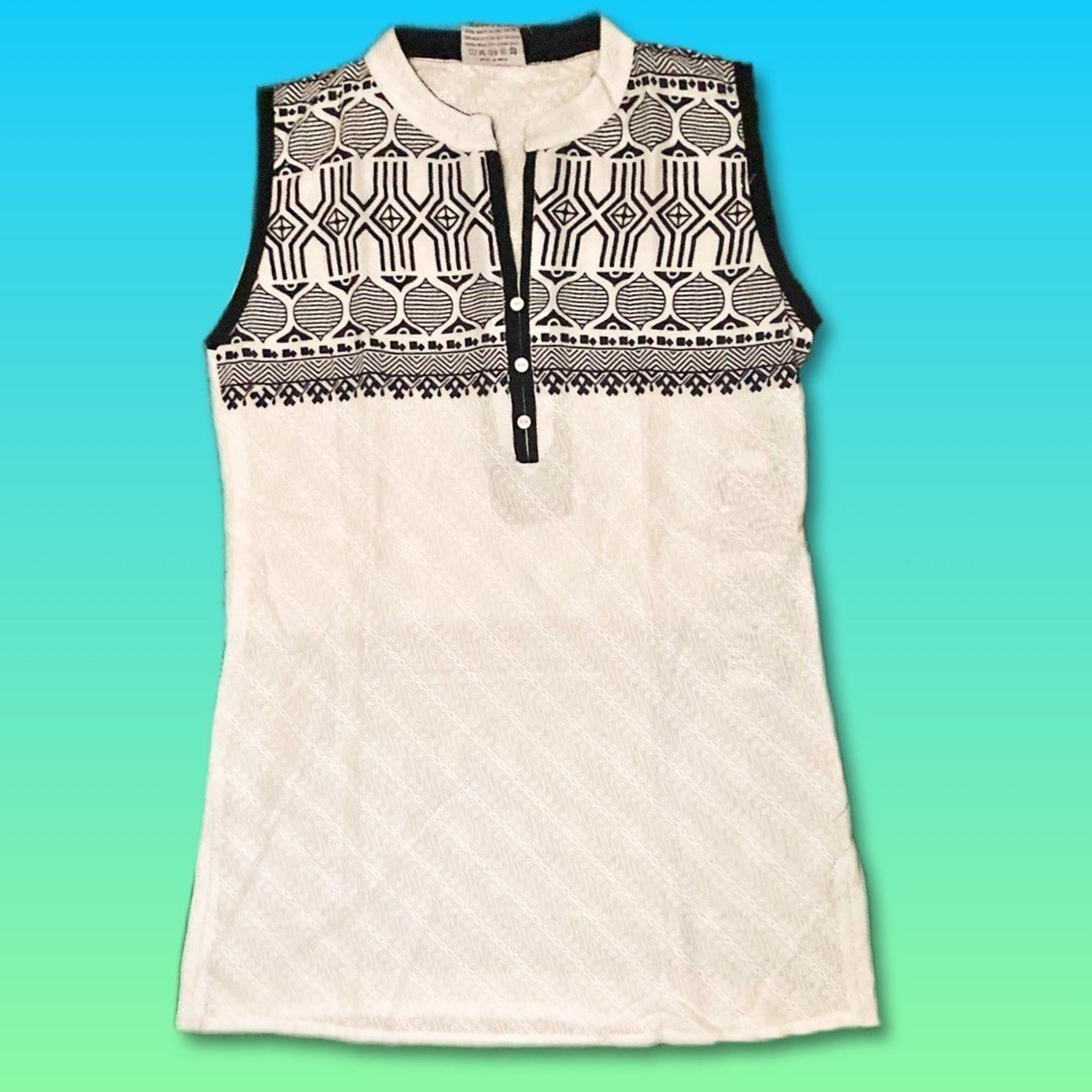 White Tunic with Black Geometric Design