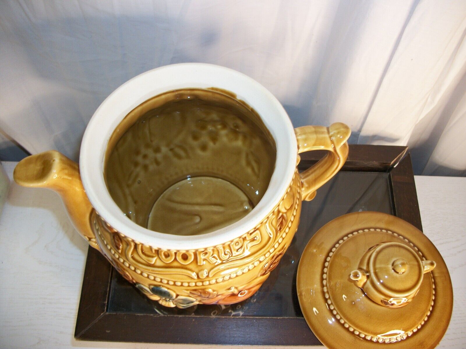 Vintage Cookie Jar Teapot Shaped with Fruit Glazed Japan