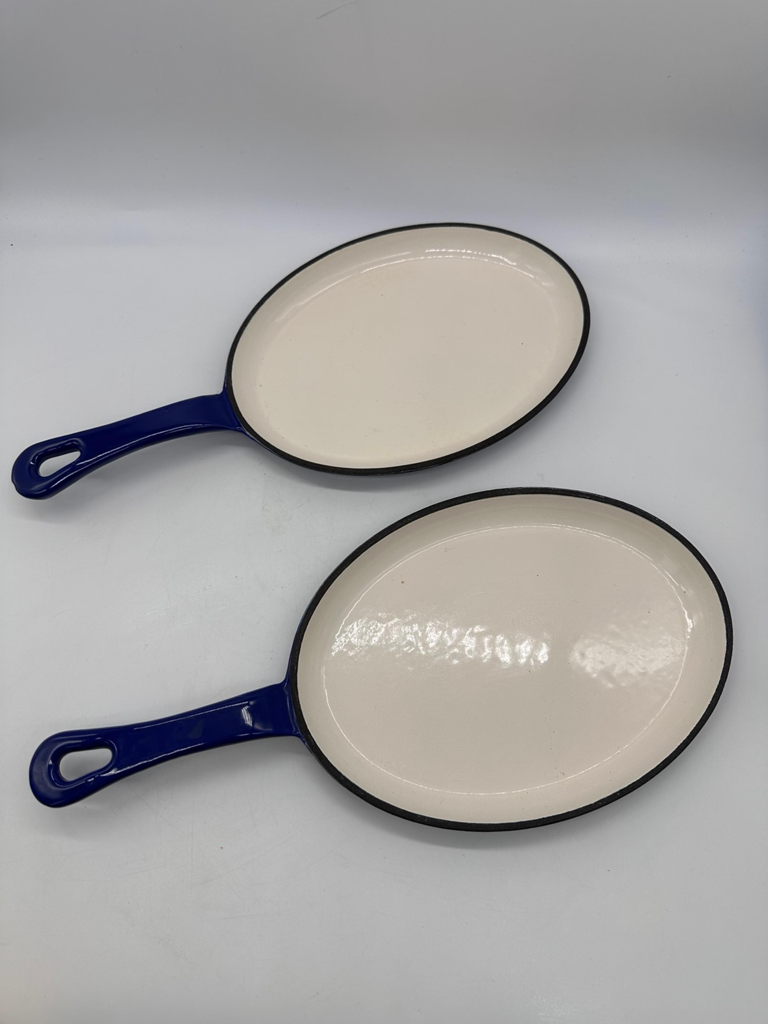 2 Rachael Ray Cast Iron Fajita Pan Blue Enamel Skillet 15" Wide Oval