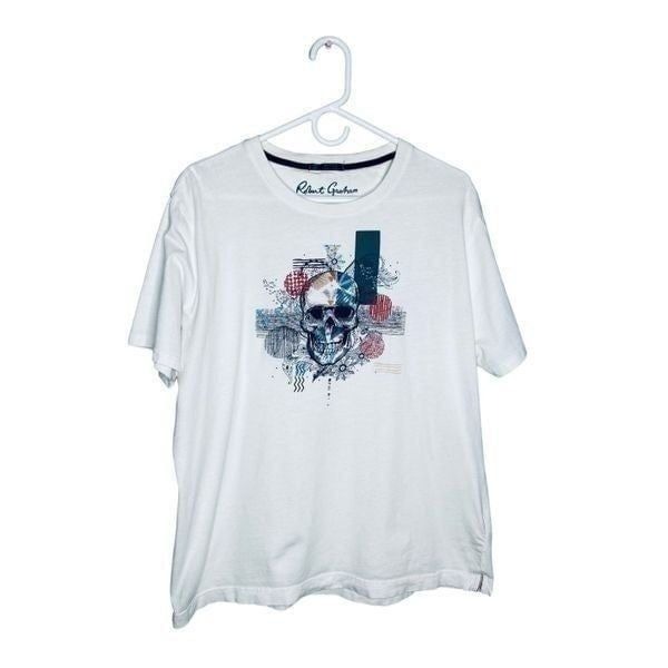Robert Graham Men’s Skull White Short Sleeve Shirt Size Large