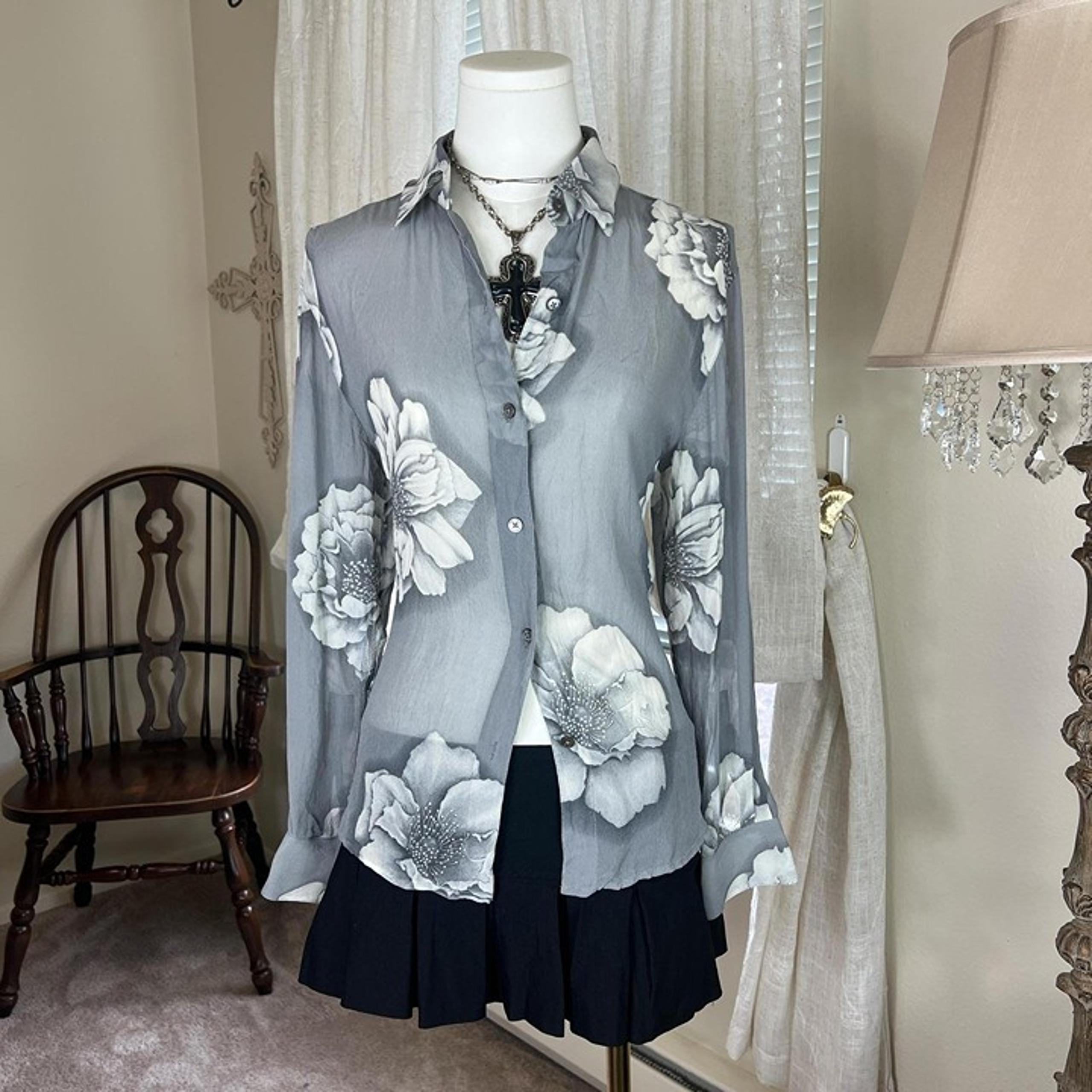 Y2K Ellen Tracy Sheer Floral Romantic Blouse