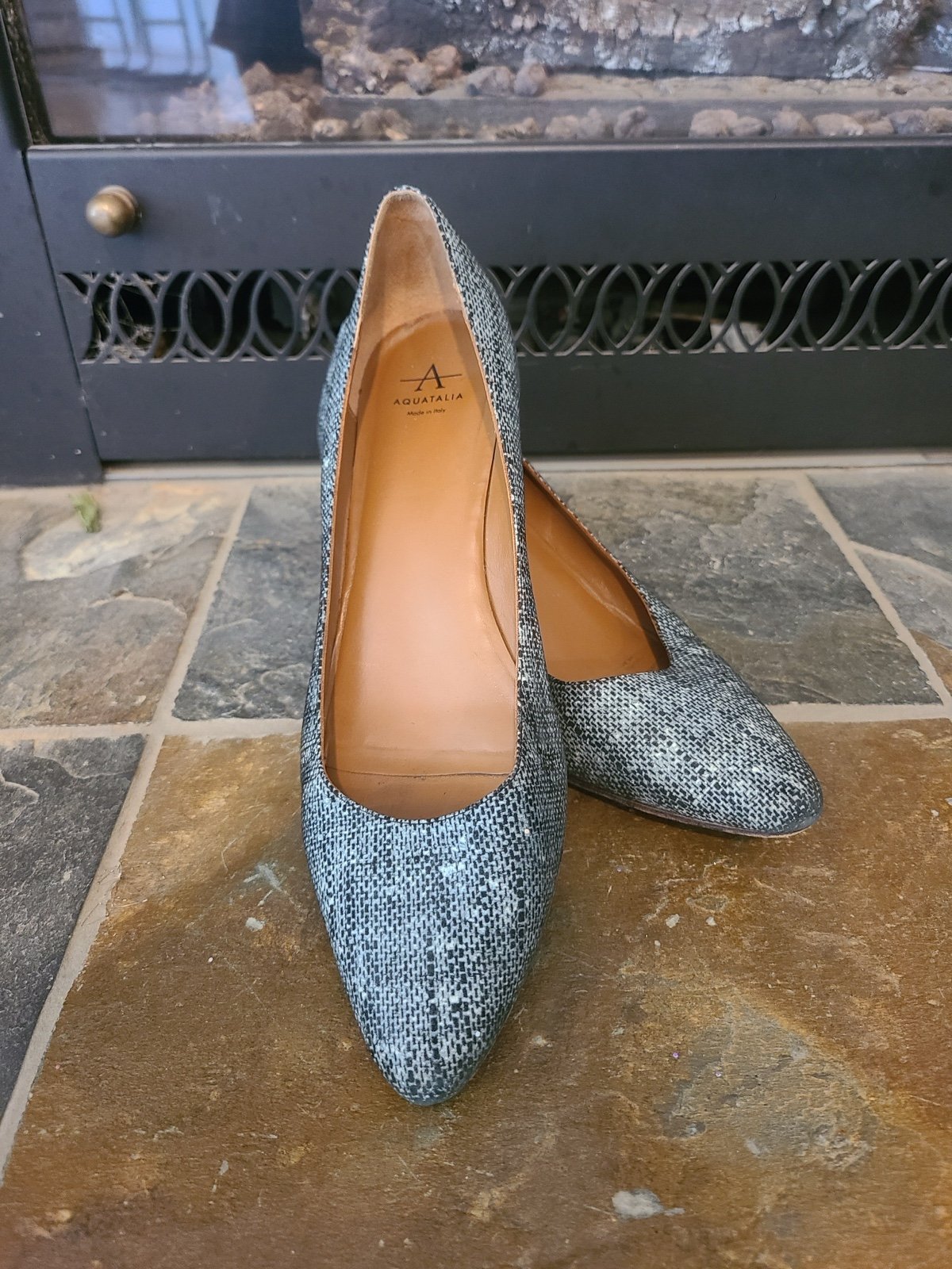 Aquatalia Pasha Tweed Print Heel Pumps