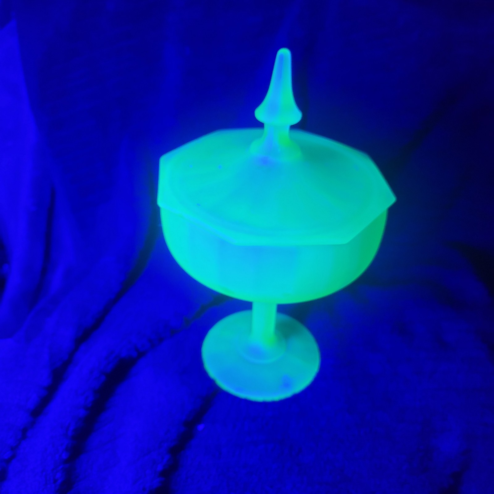 Vintage Green Satin Uranium Glass Compote (Candy Dish)