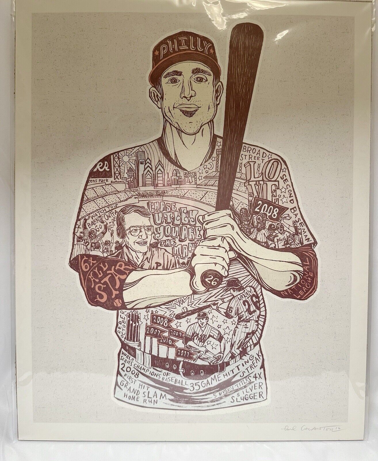 Paul Carpenter Art “A Tribute To Chase Utley” Print, Philadelphia Phillies