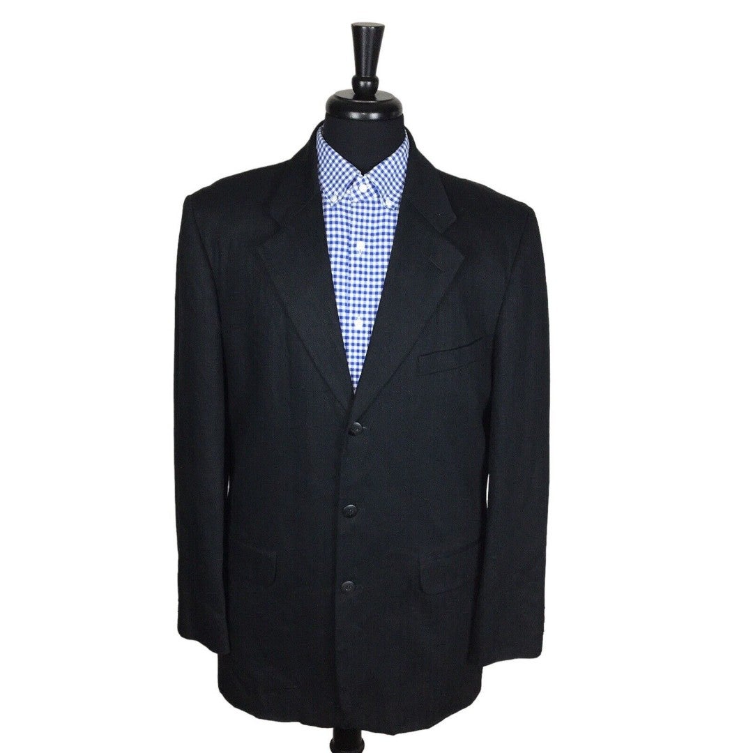 Perry Ellis Men's Blazer Sport Coat Black Linen/Rayon Sports Jacket 40L