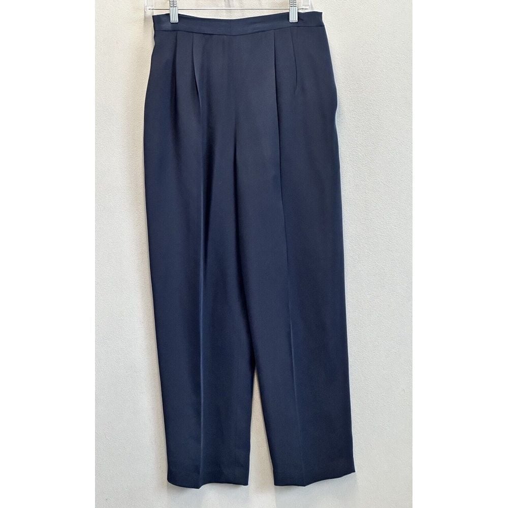 Vintage Talbots Women's Petite Sz 8 100% Pure Silk Pocket Open Blue Dress Pants