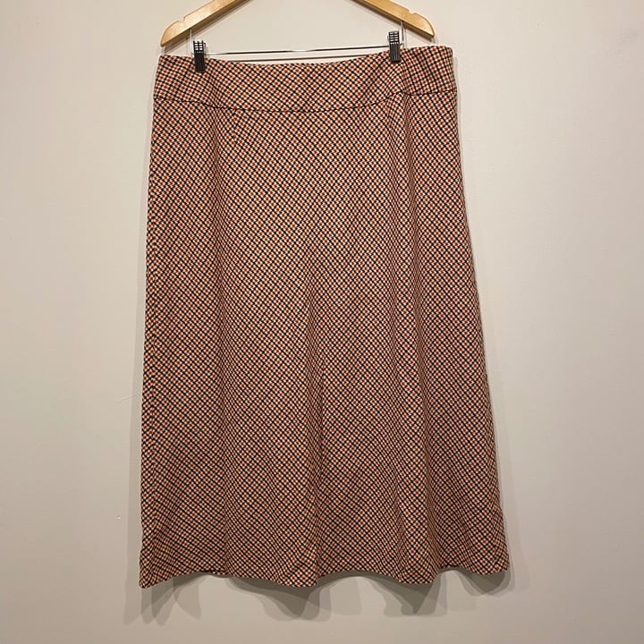 Talbots Plus Size Red Houndstooth Lined Midi Skirt