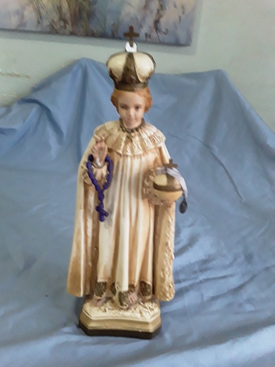 Rare Antique Jesus Infant of Prague Religious Chalkware Statue Hand Painted 18