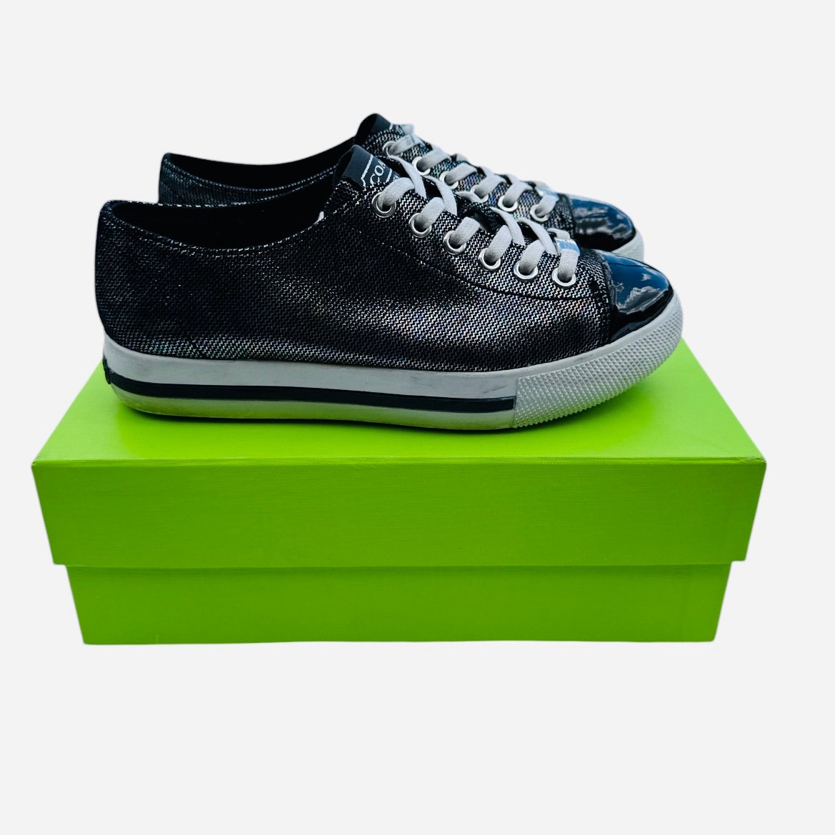 Coach Ian Black Iridescent Patent Leather Sport Womens Sneakers Logo Shoes 5.5