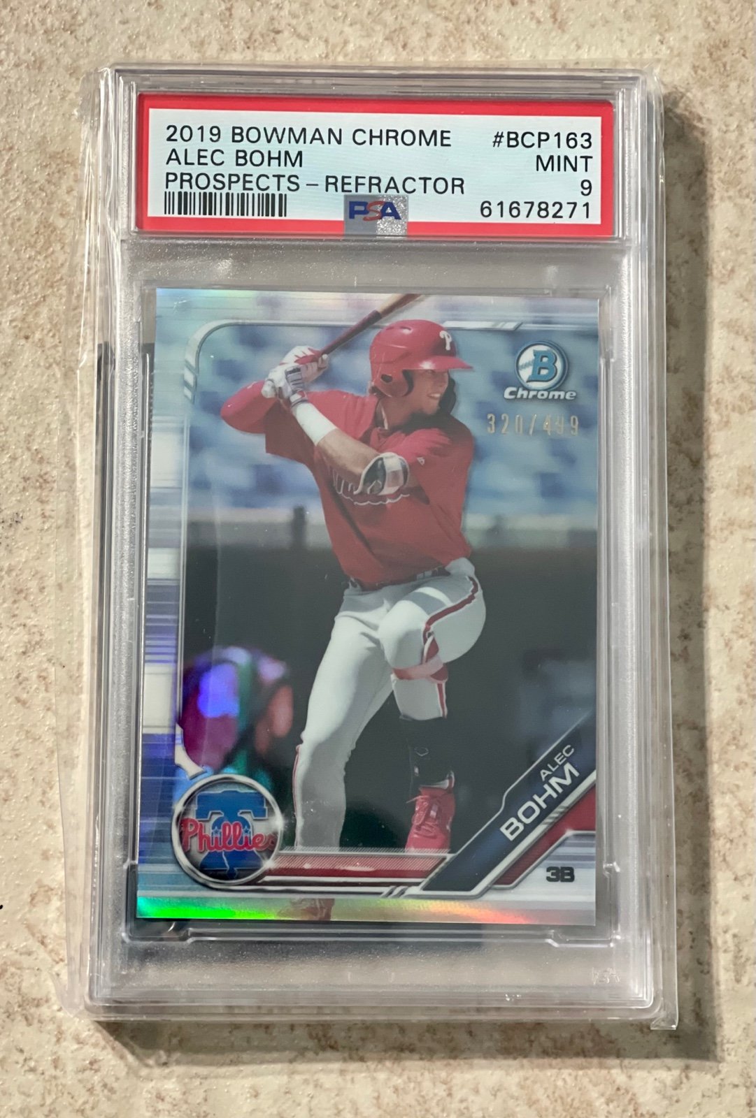 2019 Bowman Chrome Alec Bohm Refractor #d/499 PSA 9 Mint Rookie Card