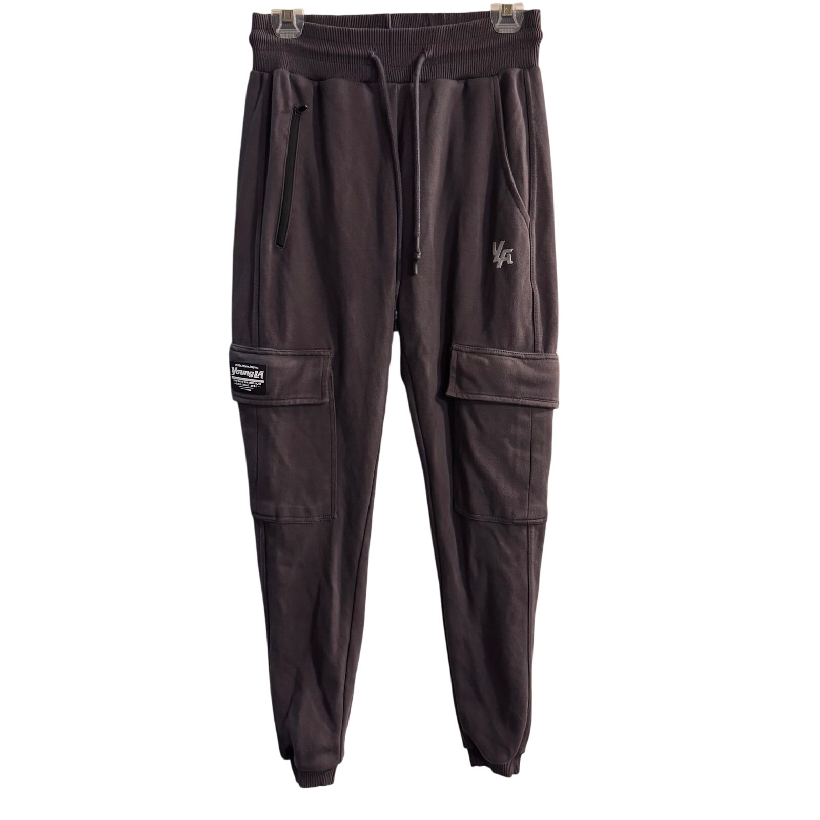 YoungLA Men’s Cargo Joggers Charcoal Gray Pocket Elastic Waist Activewear Small