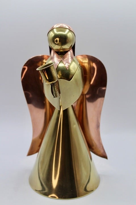 Vintage Brass & Copper Nostalgia Christmas Angel Figurine Candle Holder