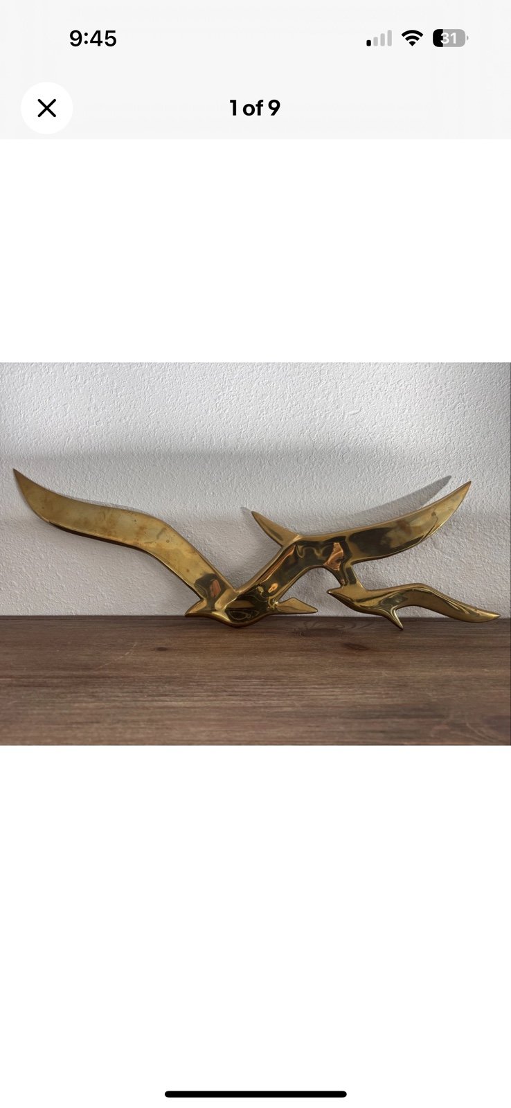 Mid Century VTG Brass Seagulls Wall Art Hanging MCM Bird Flying Retro 1990’s