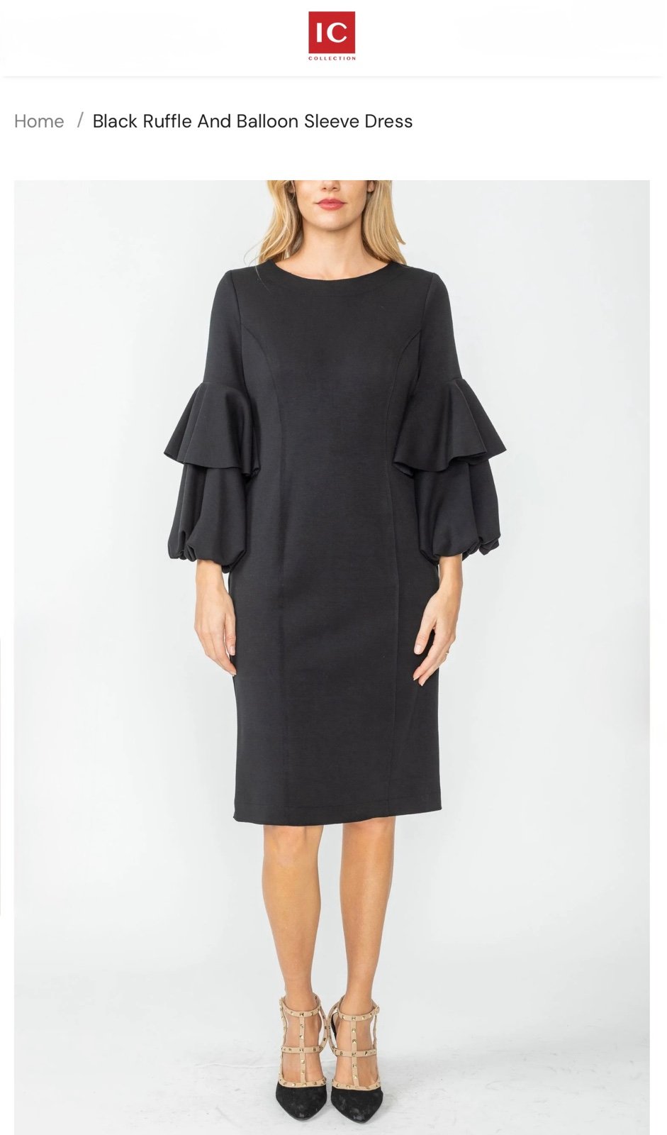 IC Collection Black Ruffle And Balloon Sleeve Dress- size M