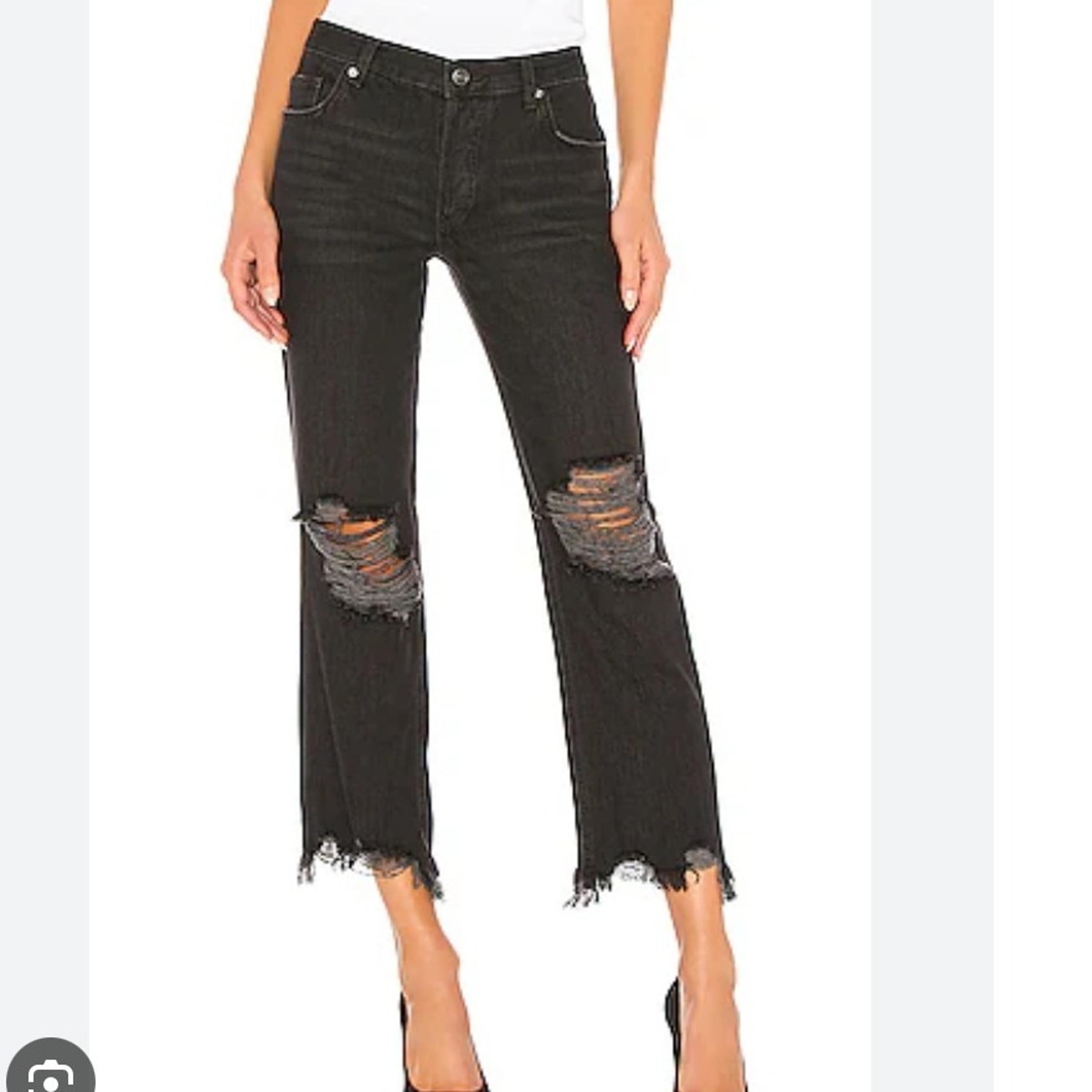 Free People We The Free Maggie Jeans Distressed Black Denim Womens 28
