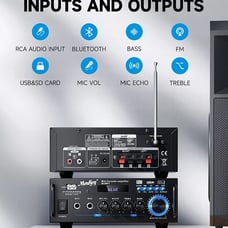 Moukey Audio Power Amplifier Bluetooth 100W MP3/USB/SD Readers 2 Mic Input