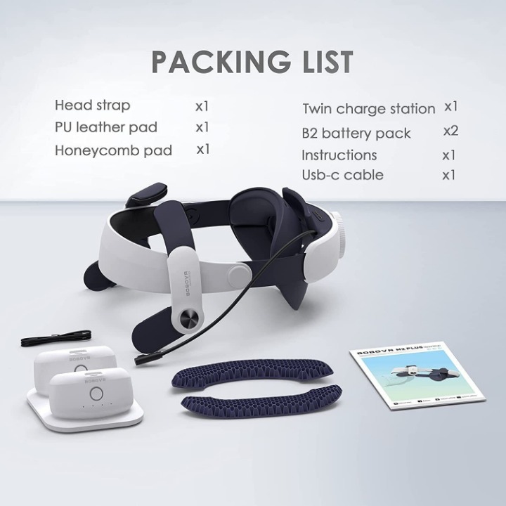 BOBOVR M2 Plus Head Strap Twin Battery Combo,Compatible with Quest 2,Worry-Free