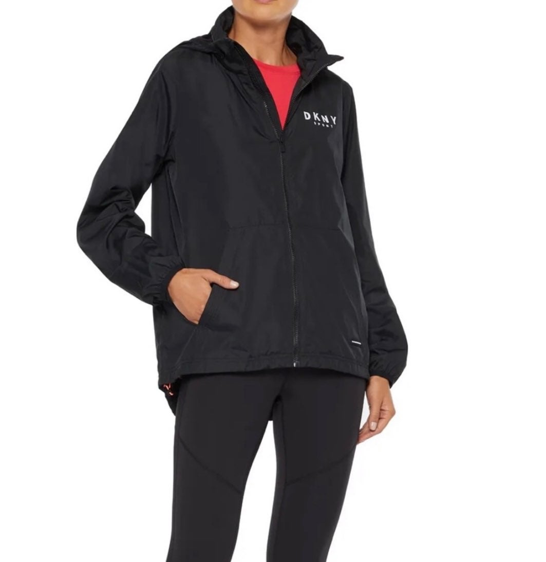DKNY Printed Shell Hooded Jacket Blue