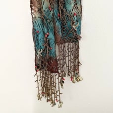 Vintage Y2K Colorful Rainbow Mermaid Designer Boho Fringe Beaded Skinny Scarf