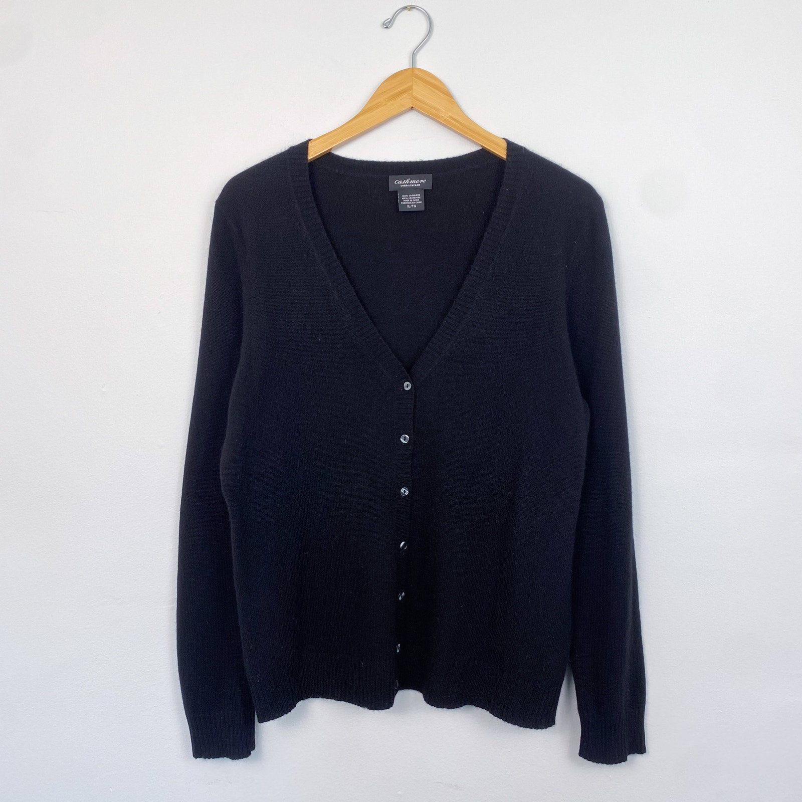 Lord & Taylor Cashmere Button Front Cardigan Sweater Black XL