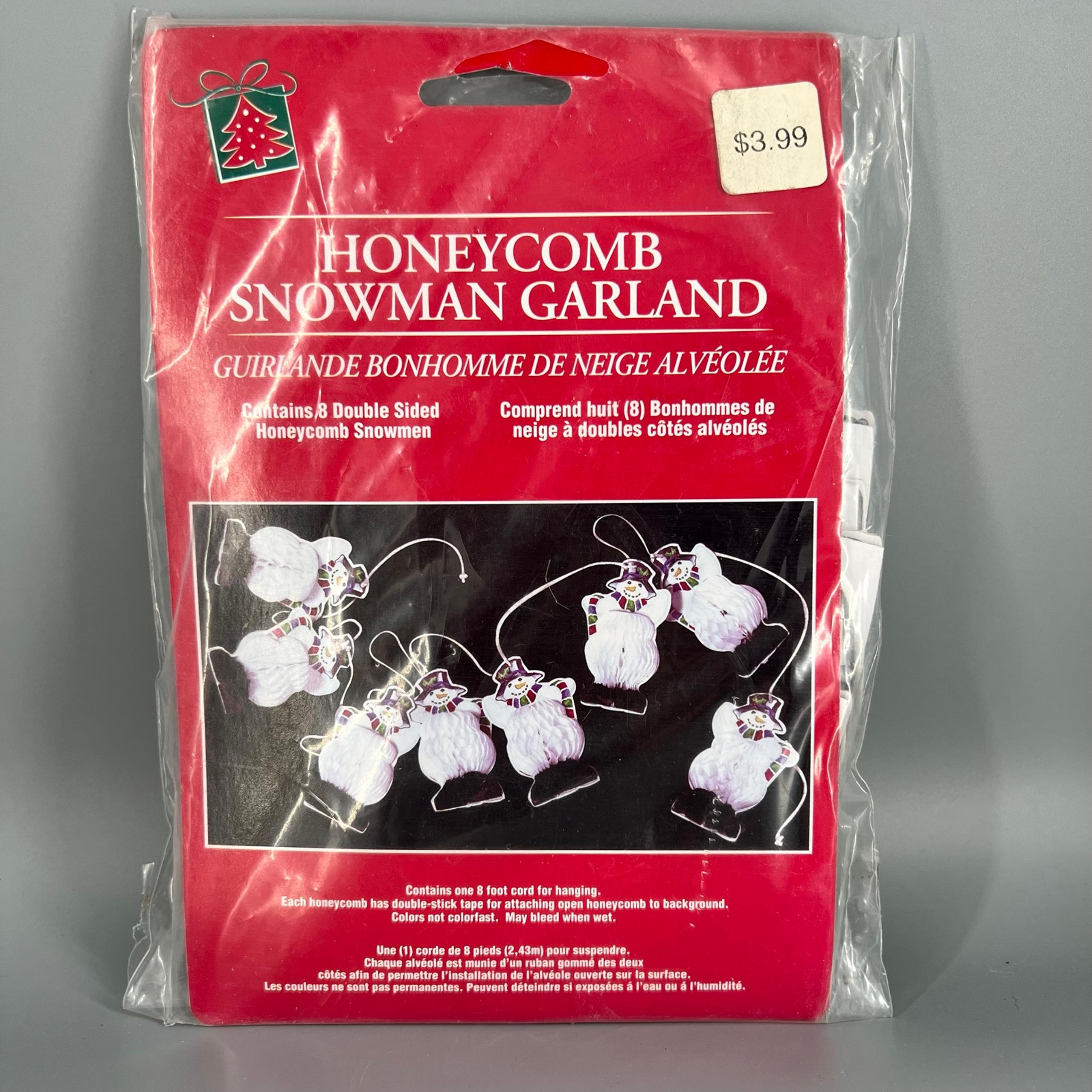 NOS Honeycomb Snowman Garland The Group 2001 Christmas Holiday 8’ - Paper Magic