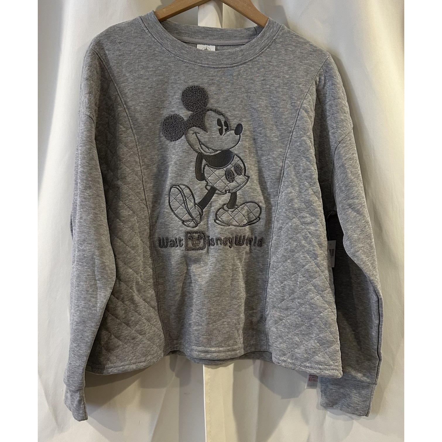 Disneyland Mickey Embroidered Sweatshirt Womens Size Large Quilted Gray NWT