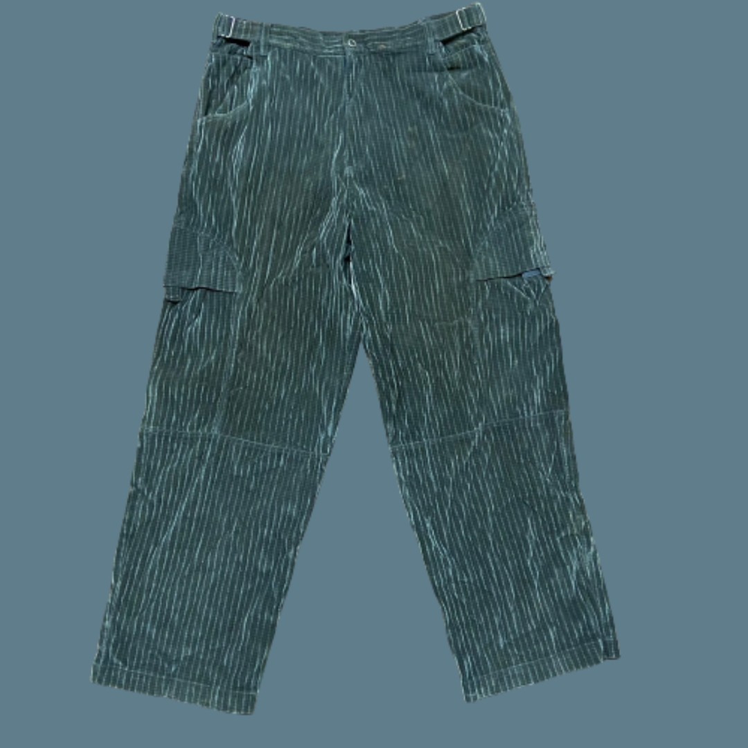 G.S.L.A. Los Angeles Vintage Y2K Silver Corduroy Cargo Rave Baggy Pants Mens 2XL