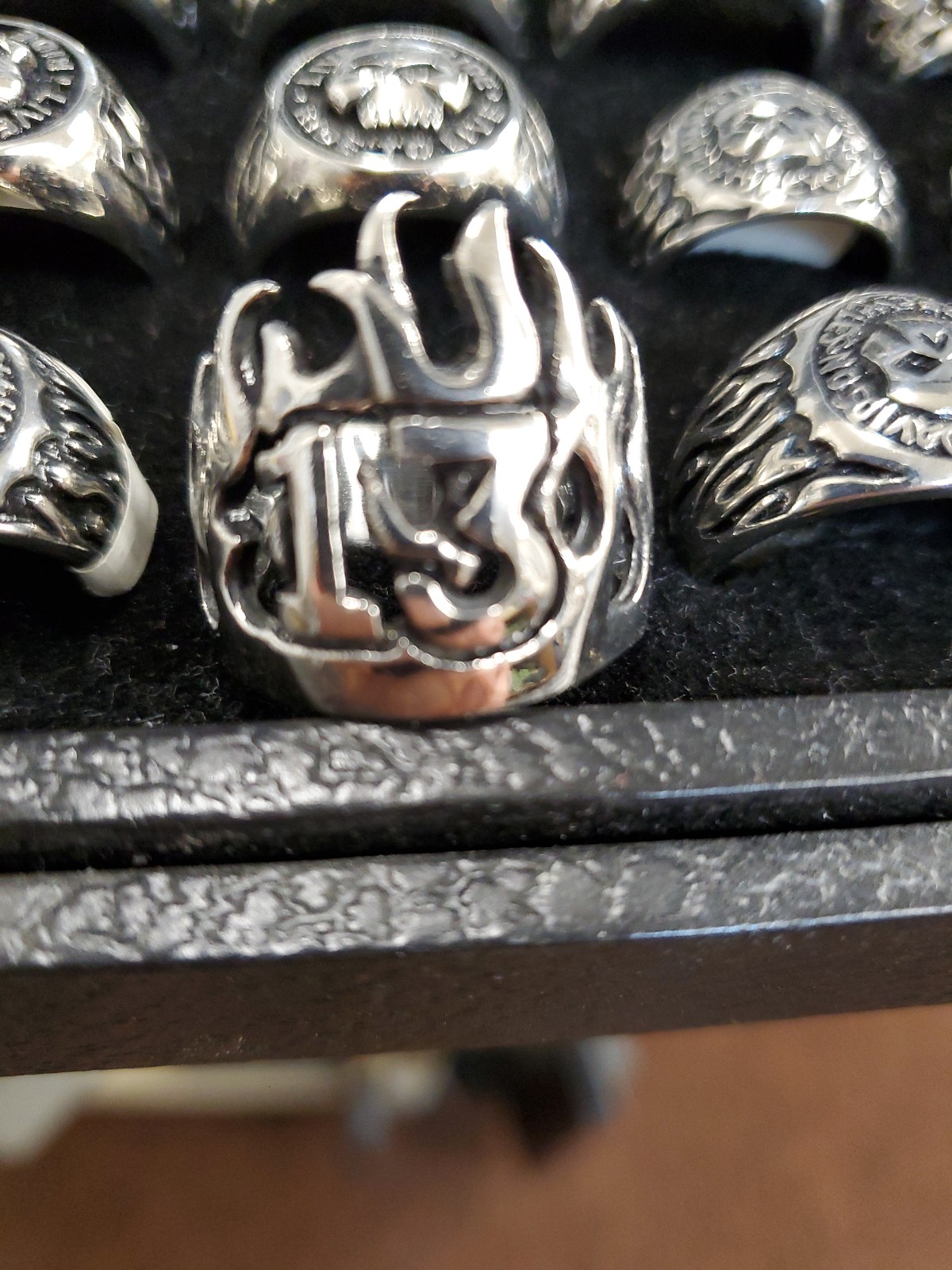 Unique design 13 in flames ring. Bikers style