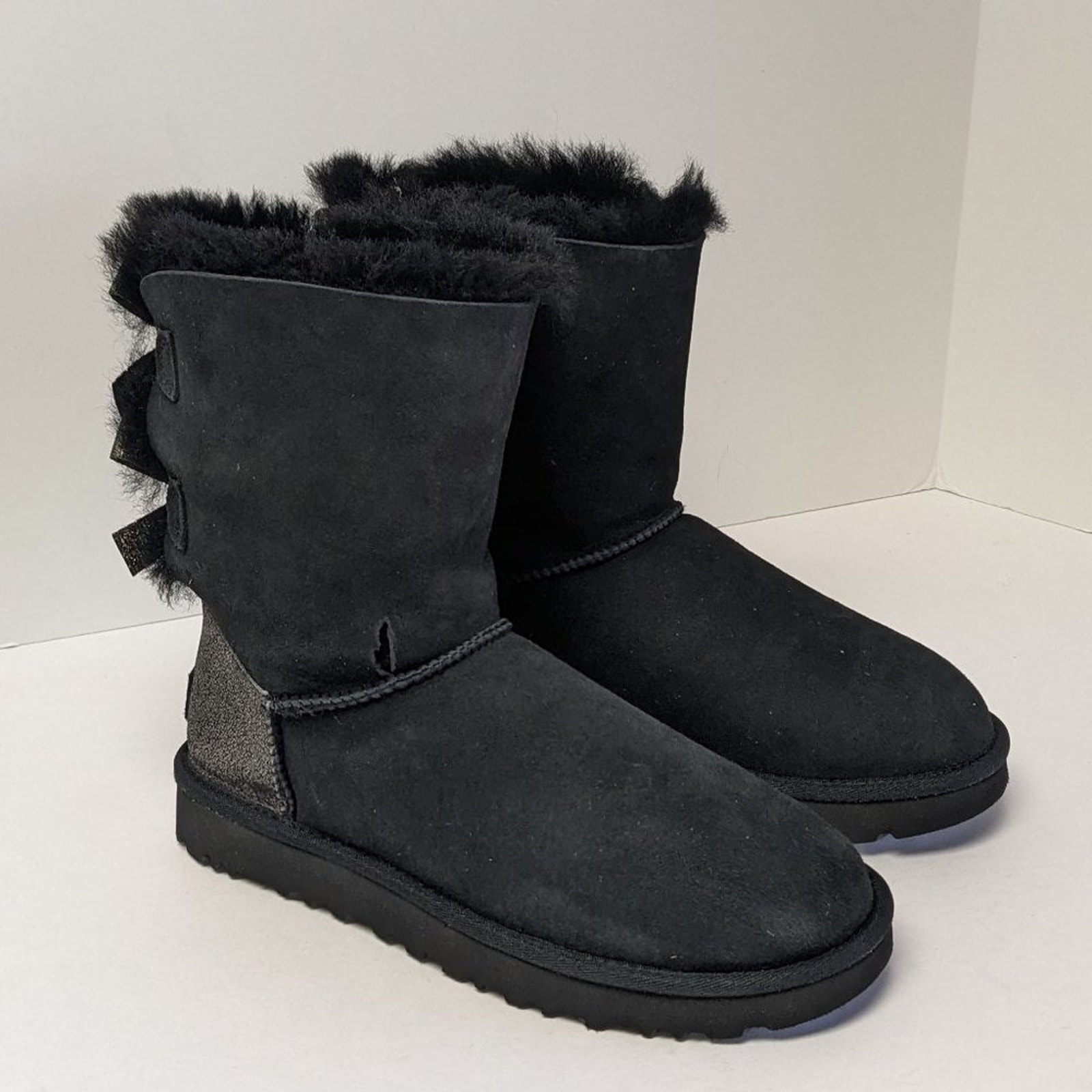 UGG Bailey Bow Glitz Boots, Black Suede, Women's 7 M