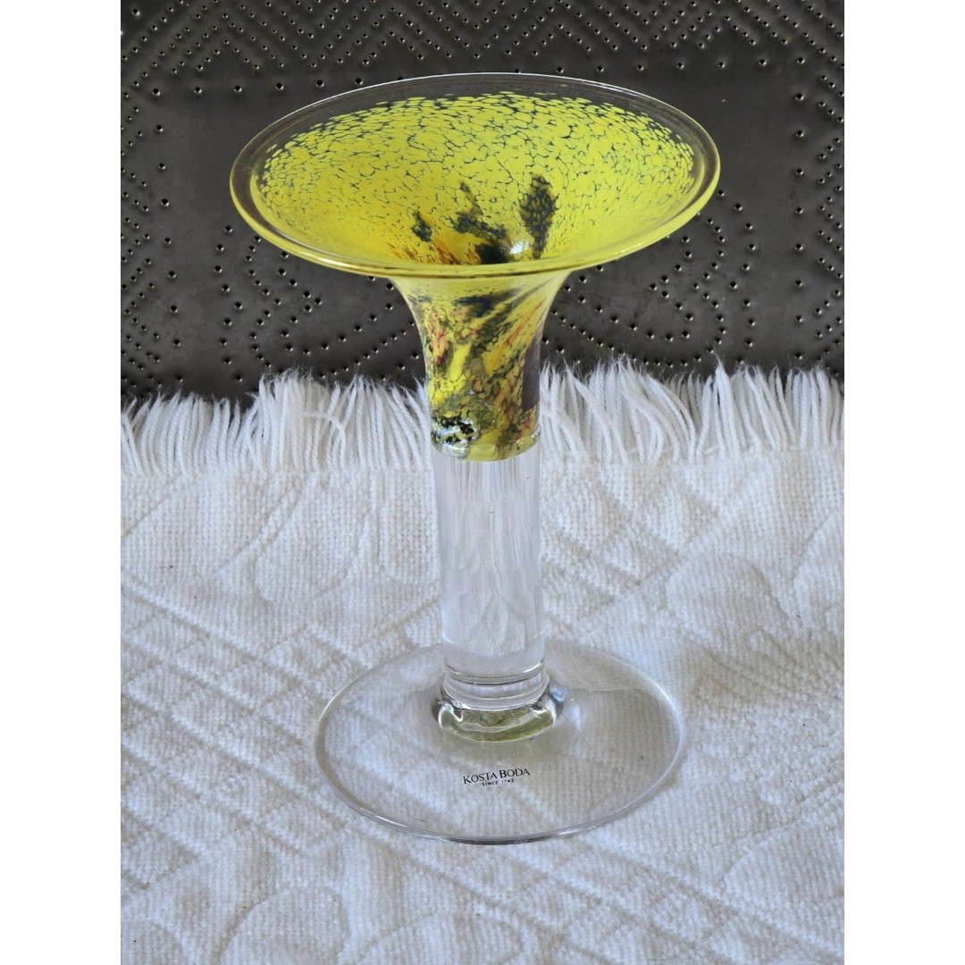 Kosta Boda Yellow Art Glass Candlestick Holder