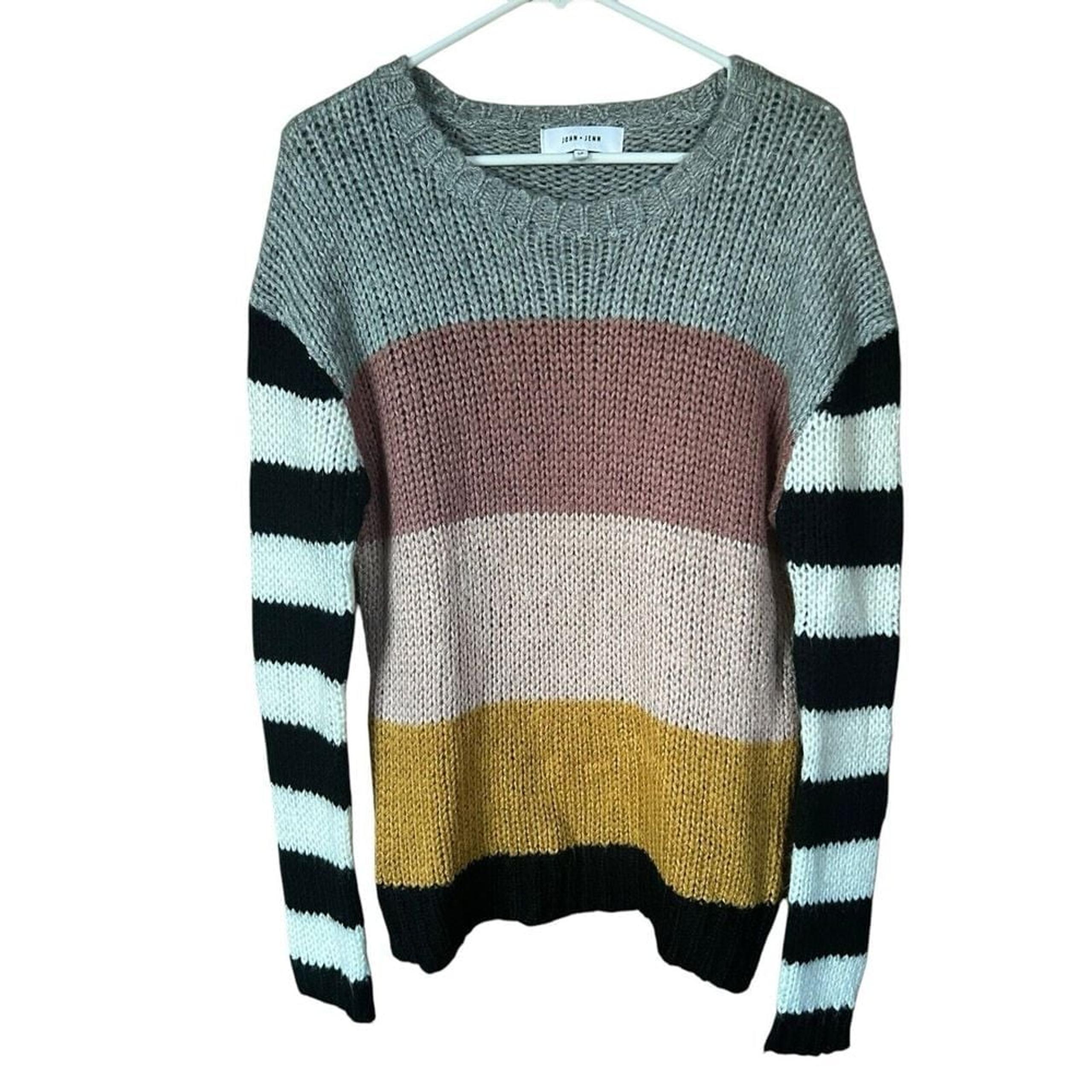 John + Jenn Womens Size Small Multi Color Striped Knit Crew Neck Sweater