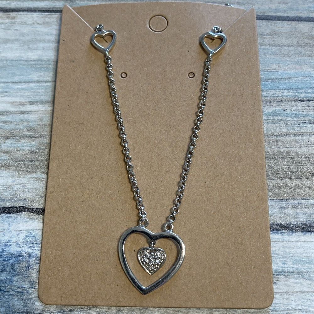 Heart Pave Cutout Necklace Sterling Silver 925 16 Chain