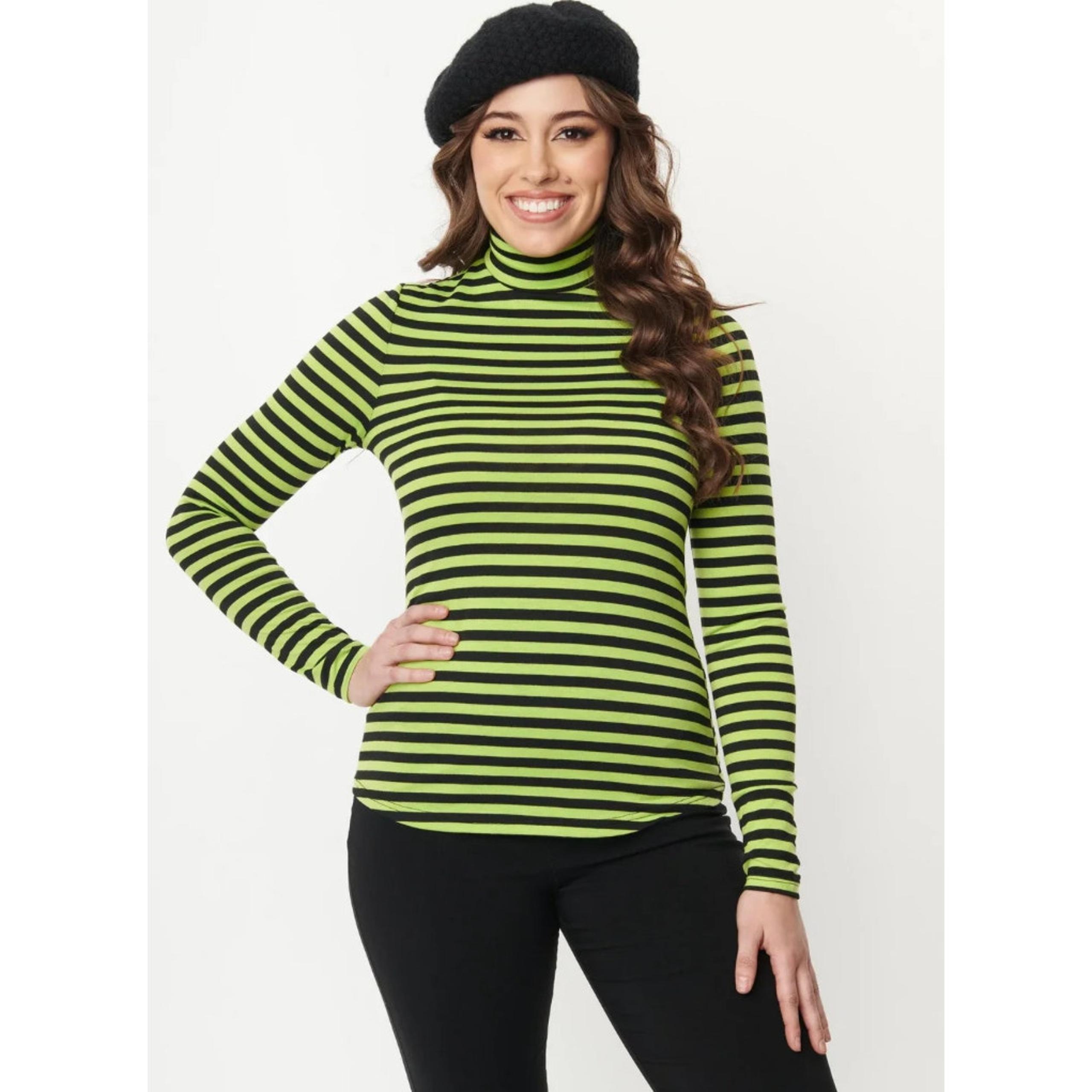 Unique Vintage Sz XS Green & Black Stripped Long Sleeved Turtleneck NEW!!!