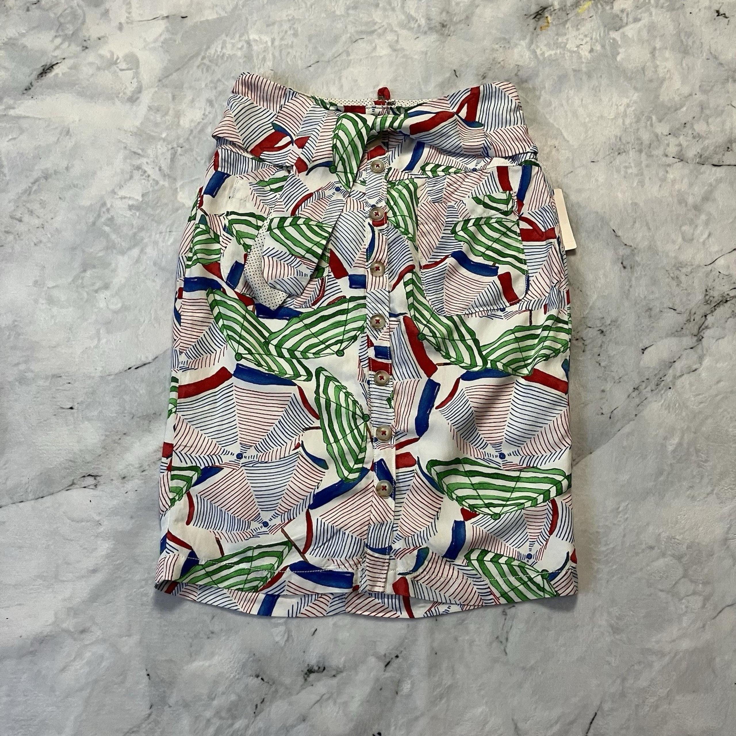 Anthropologie Conversations Skirt Womens 0 Umbrella Tie Front Lined Button Front