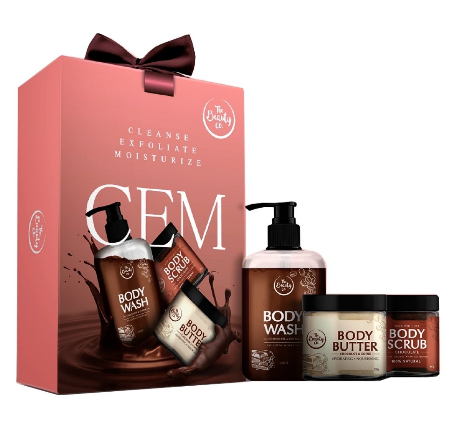 NEW The Beauty Co. Choc. & Coffee Body Wash, Body Scrub & Body Butter Gift Set
