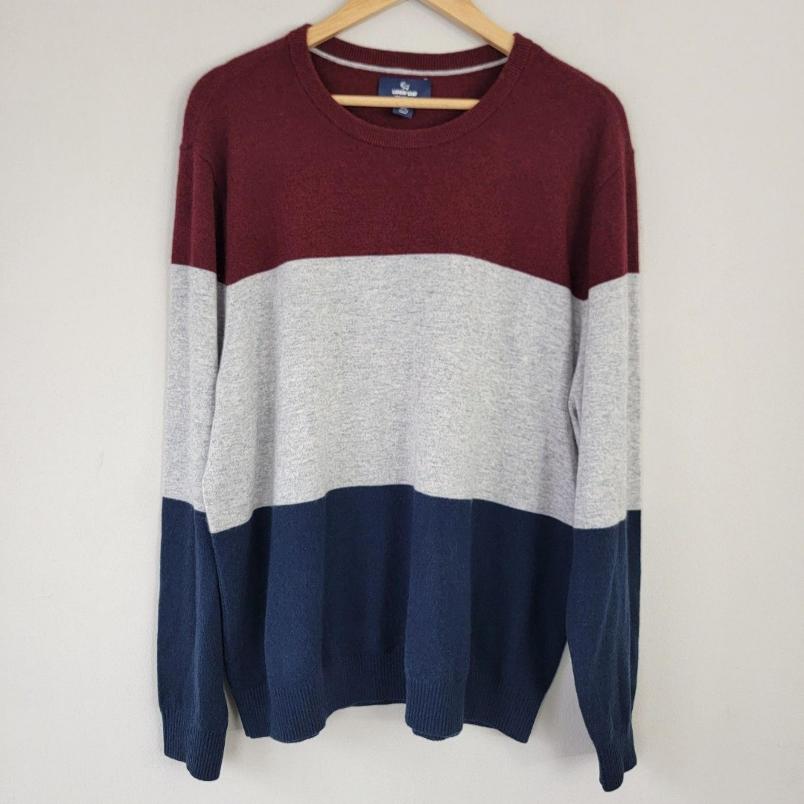 Lands End Mens 100% Cashmere Crewneck Sweater Burgundy Gray Blue Mens XL 46-48