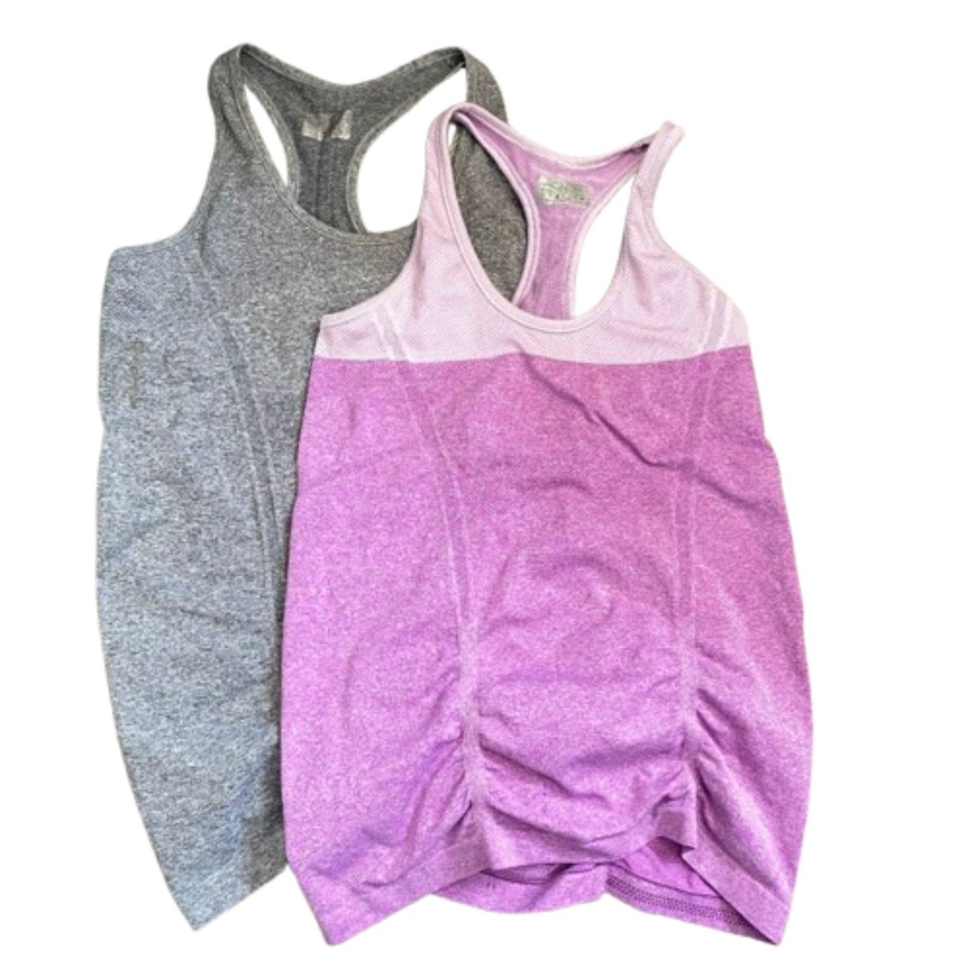 Athleta Lot of 2 Fastest Track Tank Tops Seamless Ruched Gray Purple Size Medium