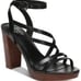 NIB women Sz 10M black high heel strap ankle wrapped glam sandals