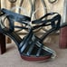 NIB women Sz 10M black high heel strap ankle wrapped glam sandals