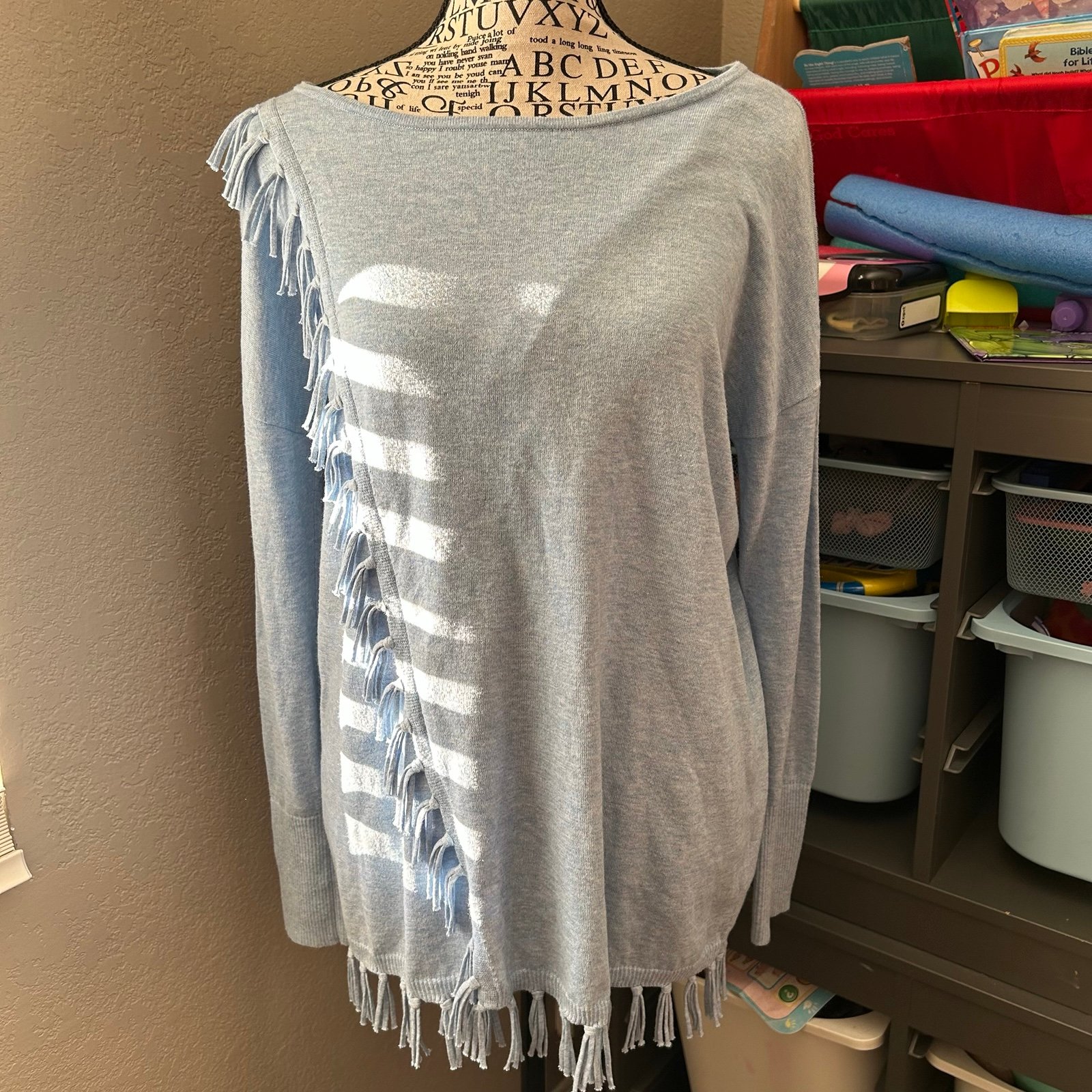 Lilly Pulitzer Emberly Blue Fringe Pullover Sweater XS Preppy Slouchy Comfy