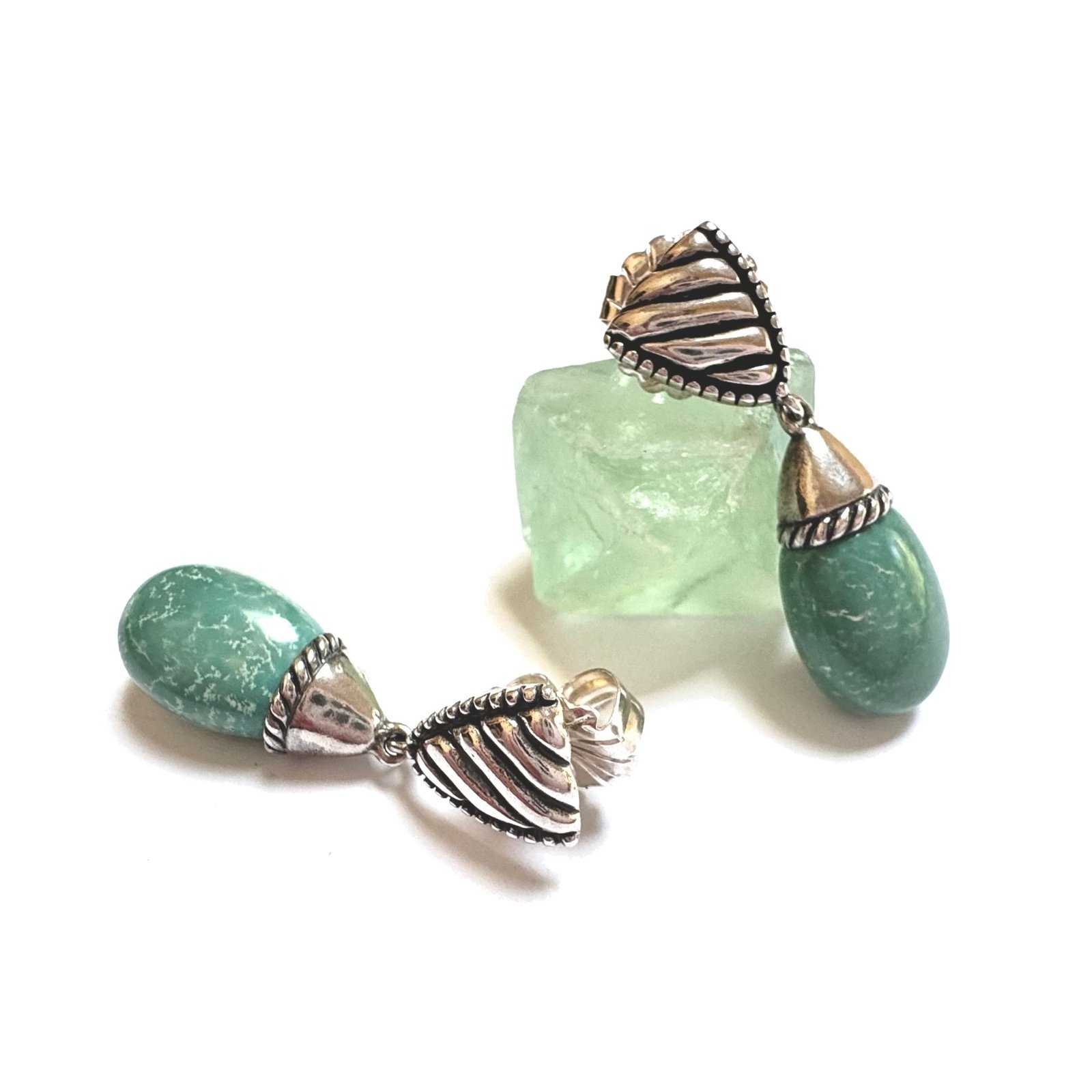 CAROLYN POLLACK Earrings Green Variscite Drop Sterling Silver V.GOOD CONDITION