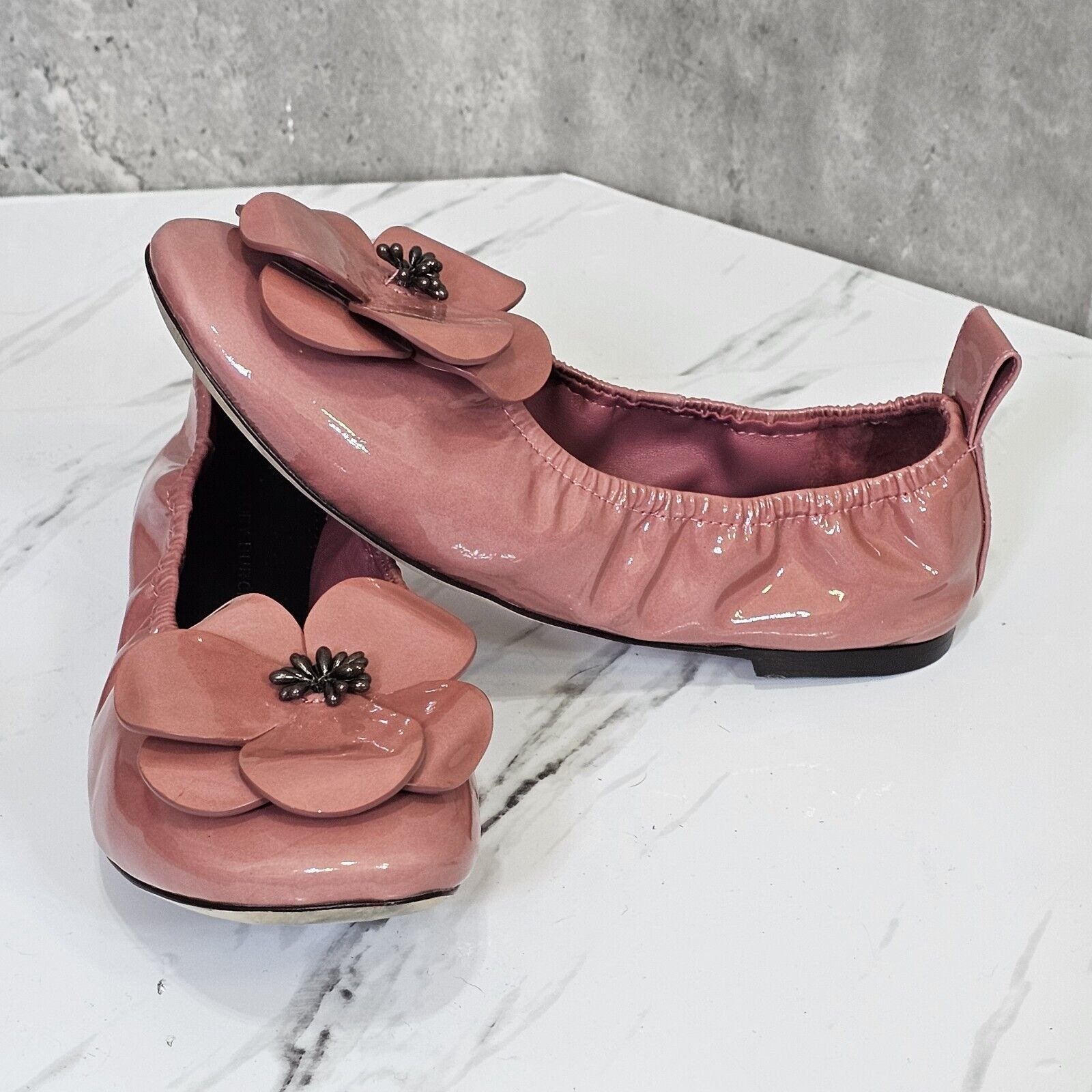 Tory Burch Size 6.5 Flower Ballet Dusty Pink Patent Leather Slip Ons Balletcore