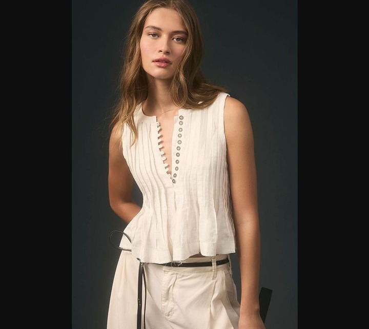 New women's XL By Anthropologie pleated linen tank off-white
