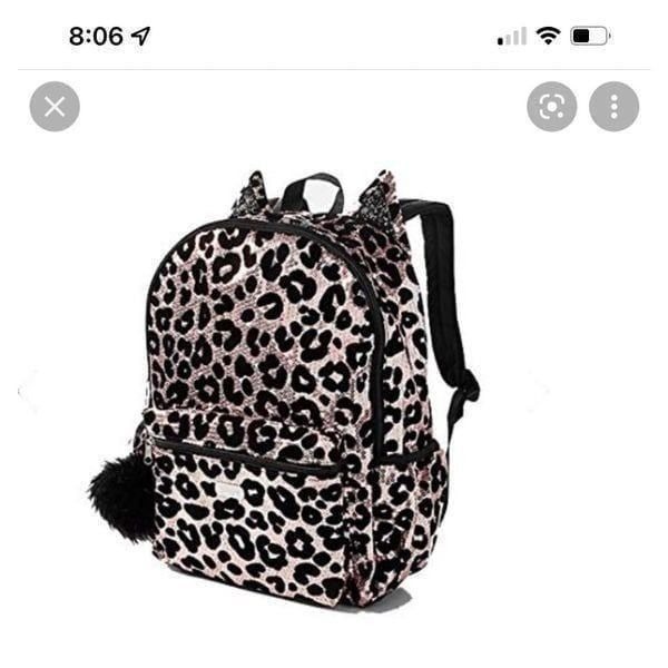 Justice full size rose bling Backpack wild Cheetah Sequin NWT RARE