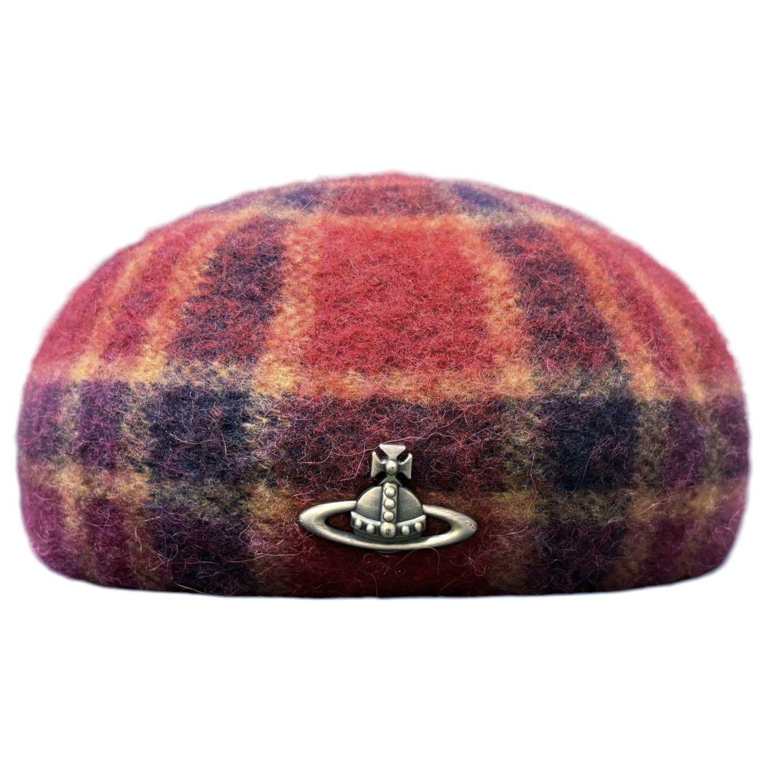 Vivienne Westwood Red Check with pon Beret hat S~M Angora