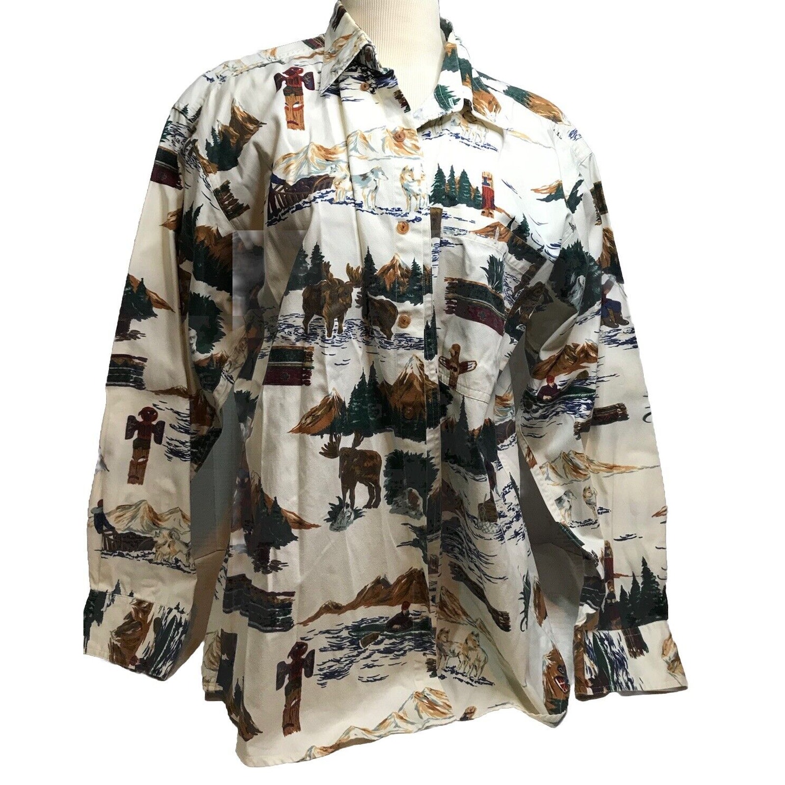 Ralph Lauren Chaps Alaska Mens Large Button Up Long Sleeve Flannel Shirt Grandpa