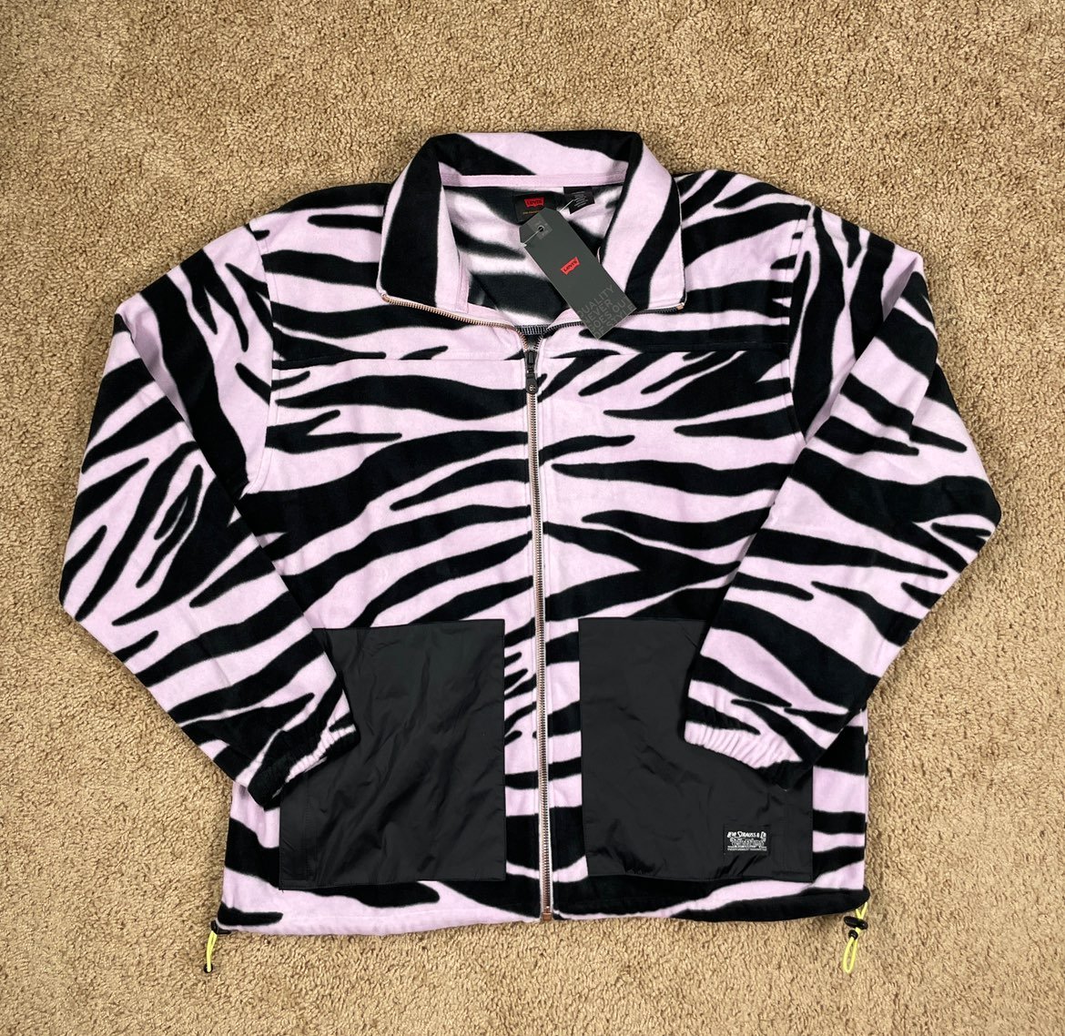 NEW Sz MED Men’s Levi’s Skate Full Zip Zebra Print Fleece Jacket 118